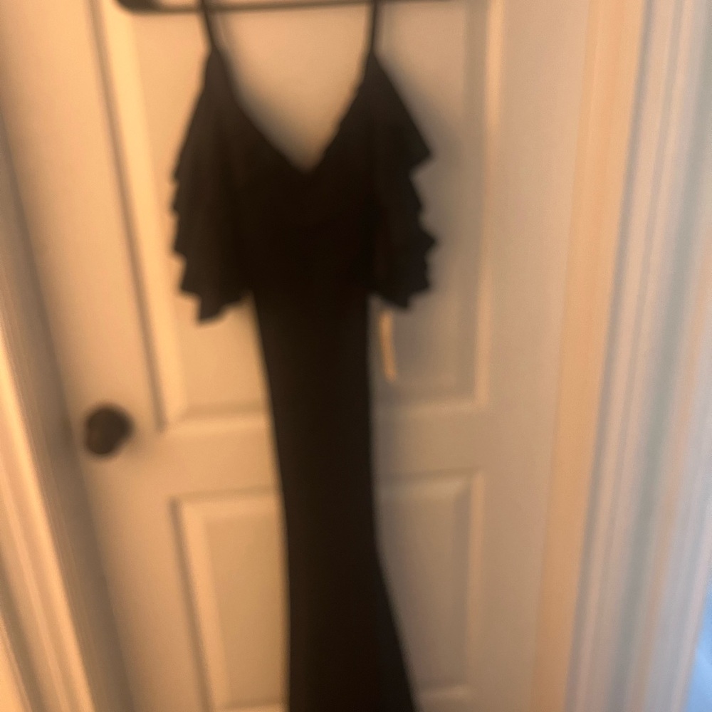 Sage Black Maxi Dress with Ruffle Sleeves